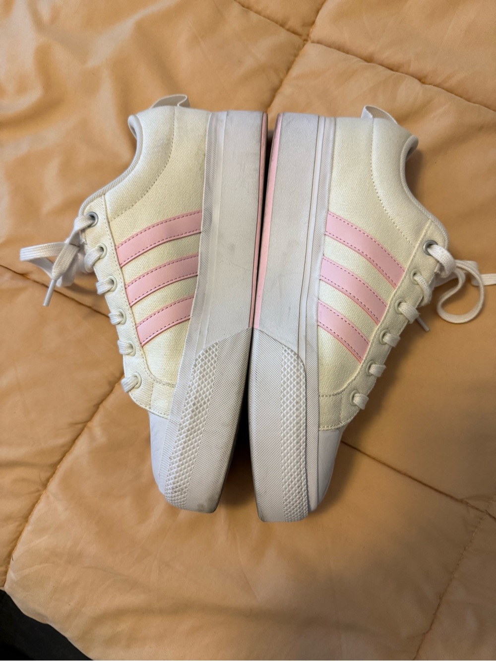 adidas Women’s White Platform Sneakers with Pink Stripes